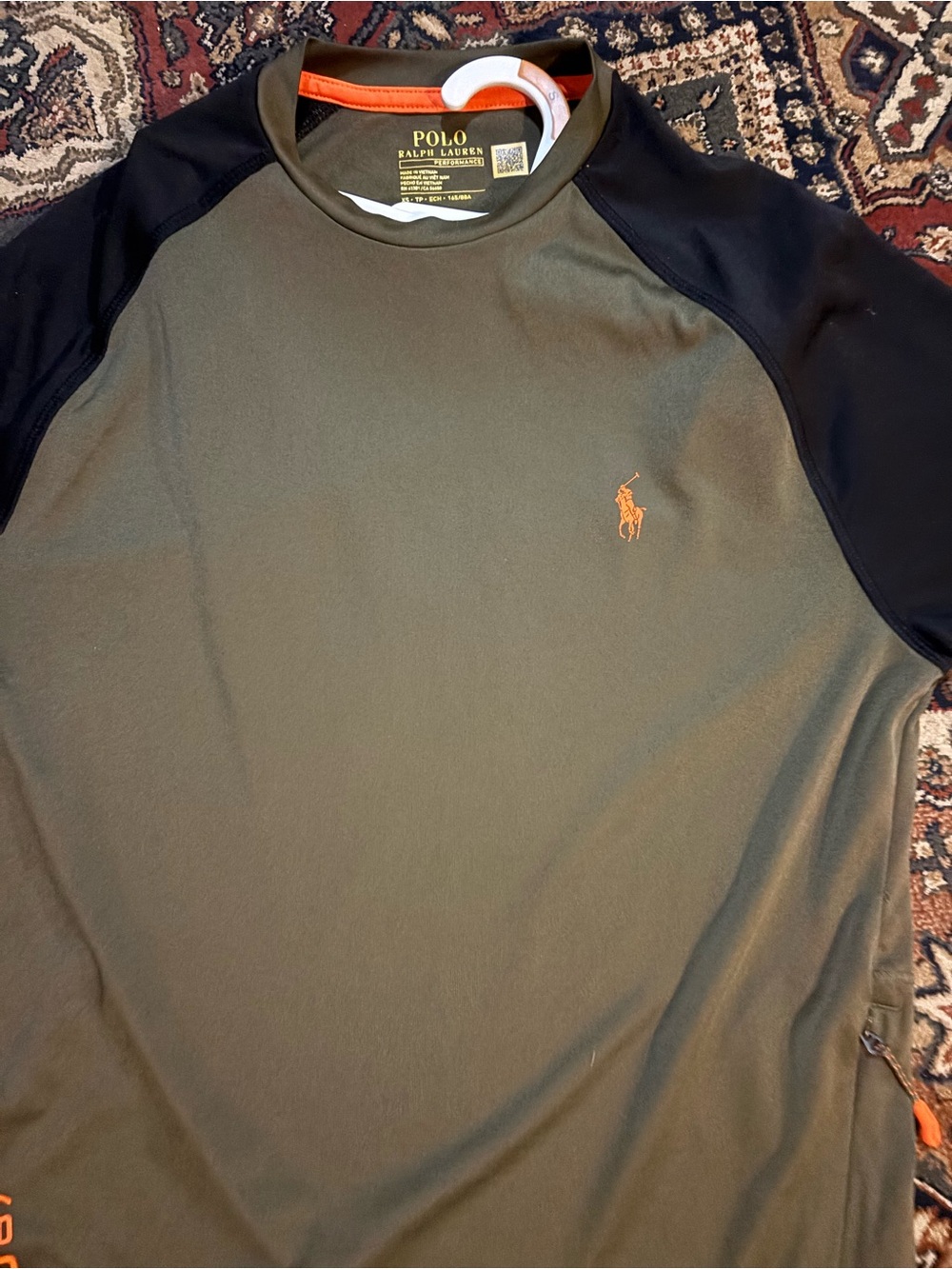 Polo by Ralph Lauren Men's Olive Green and Black Crewneck Shirt